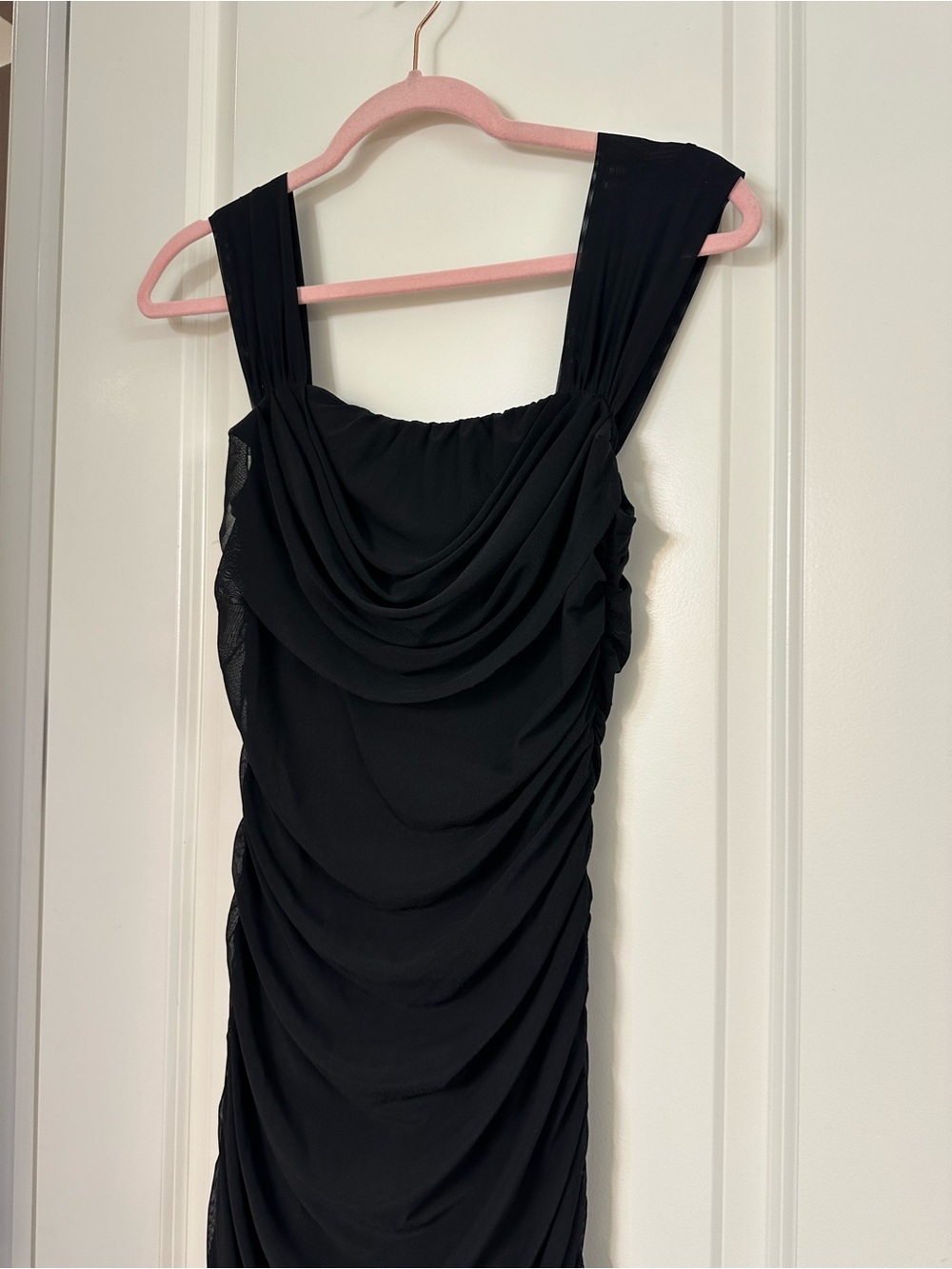 Simplee Apparel Black Mesh Maxi Dress with Sheer Pleated Hem - Picture 14 of 16